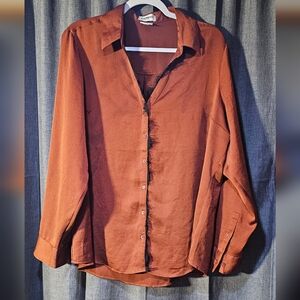 Express Portofino Blouse Burnt Orange / Russet and Lace Trim / Collar XL